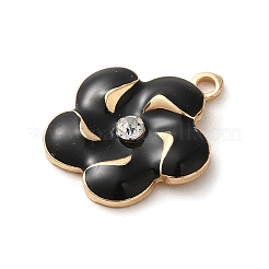 花合金エナメルペンダント  ラインストーン付き  ライトゴールド  ブラック  18x15.5x3mm  穴：1.5mm&nbsp;LS-ENAM-A007-03KCG-03