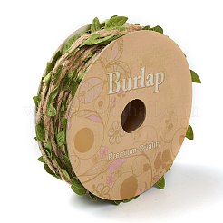 布葉トリムリボン  麻コード付き  芸術工芸品のDIY装飾ギフトラッピング用  グリーン  25x1mm  10 m /ロール&nbsp;OCOR-H106-01