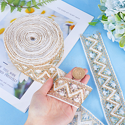 スパークルポリエステル刺繍リボン  スパンコール/グリッタースパンコール付き  洋服アクセサリー  ホワイト  2インチ（50mm）  約10ヤード/バンドル&nbsp;OCOR-WH0070-76B