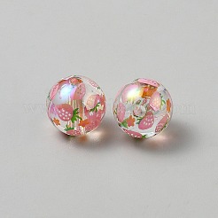 プリントされた透明アクリルビーズ  ストロベリーとラウンド  透明  16x15mm  穴：2.5mm&nbsp;OACR-TAC0013-17