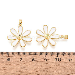 真鍮、エナメルカップ、パール、ペグ、ベイル、ピンペンダント  花  片穴パーツ用  18KGP本金メッキ  ホワイト  22~23x21x3mm  穴：5x2mm  ピン：0.8mm&nbsp;KK-T079-30G