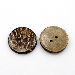 ココナッツボタン  2穴  フラットラウンド  ココナッツブラウン  25x3mm  穴：2mm&nbsp;X-COCO-I002-098