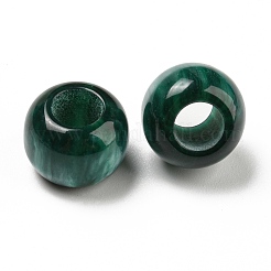 不透明樹脂模造猫目ヨーロピアンビーズ  大穴ビーズ  ロンデル  濃い緑  14x10mm  穴：6.5mm&nbsp;RESI-D070-07