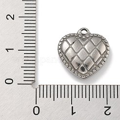 304ステンレスペンダント  ハートチャーム  アンティークシルバー  15x15x4.5mm  穴：1.5mm&nbsp;STAS-D197-21AS-02