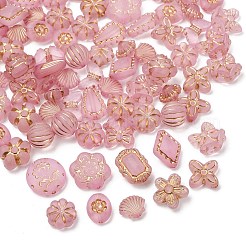 つや消し透明なアクリルビーズ  金色の金属製ビーズ  混合図形  ピンク  8~25x8~25x4~45mm  穴：1.2~1.6mm&nbsp;OACR-Z041-08