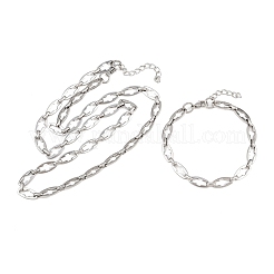 304ステンレススチールクロスリンクチェーンブレスレット＆ネックレスジュエリーセット  カニカン付き  ステンレス鋼色  560mm&nbsp;SJEW-L199-07P