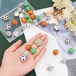32個2スタイルの天然木製ペンダントとコネクターチャーム  18KGP本金メッキ銅線で包まれた  丸玉模様  diyのジュエリーメイキングのためのファインディングキット  ミックスカラー  23.5~30.5x15~16mm  穴：3.5mm&nbsp;FIND-CA0005-91