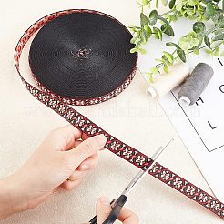 エスニックスタイルのポリエステルリボン  ジャカードリボン  ちょうの模様  レッド  3/8インチ（11mm）  約1ヤード/連&nbsp;OCOR-WH0074-30