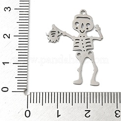 ステンレスペンダント201個  レーザー切断  ハロウィンチャーム  ステンレス鋼色  スカル  27.5x20x0.9mm  穴：1.5mm&nbsp;LS-STAS-G366-02P-01