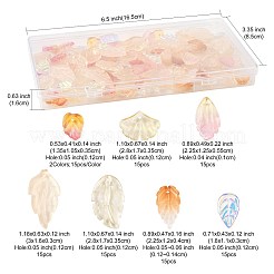 120個8スタイル秋テーマツートン透明ガラスチャーム  葉  ミックスカラー  13.5x10.5x3.5mm  穴：1.2mm  15個/スタイル&nbsp;GLAA-FS0002-56