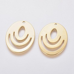 201 ステンレススチール製フィリグリーペンダント  楕円形のチャーム  ゴールドカラー  28x22x1mm  穴：1.6mm&nbsp;STAS-L234-113G