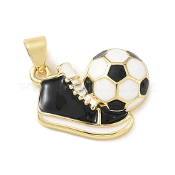 サッカーをテーマにした真鍮製エナメルペンダント  シューズ＆フットボールチャーム  長持ちメッキ  カドミウムフリー＆鉛フリー  ラックめっき  18KGP本金メッキ  ミックスカラー  15.5x19.5x5mm  穴：5x4mm&nbsp;KK-A303-01C-G