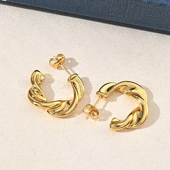 ツイストリング 304ステンレススチール製スタッドピアス（女性用）  イオンプレーティング（ip）  ゴールドカラー  23x5mm&nbsp;EJEW-K333-07G