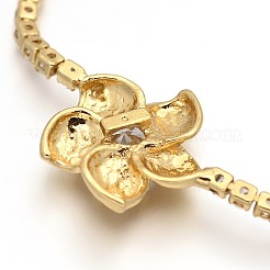 金色のメッキ真鍮キュービックジルコニアカップチェーンブレスレット  花  透明  200x2mm&nbsp;BJEW-H0001-04G