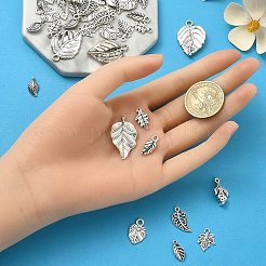 50pcs10スタイルチベットスタイルアロイペンダント  葉  アンティークシルバー  14.5~30x7~20x1~3mm  穴：1.2~3mm  5個/スタイル&nbsp;TIBE-YW0001-49