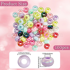 UVメッキレインボー虹色アクリルヨーロピアンビーズ100個  大穴ビーズ  ロンデル  ミックスカラー  14x8.5mm  穴：6mm&nbsp;MACR-PA0001-27