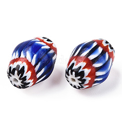 手作りミッレフィオーリガラスビーズ  バレル  ブルー  11~14.5x10~11mm  穴：1~2mm&nbsp;LAMP-S197-027A