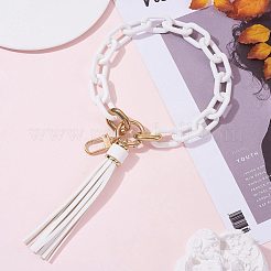 チェーンリンクリストレットキーチェーン  アクリル ブレスレット タッセル キーホルダー  合金パーツ  ホワイト  29cm&nbsp;HJEW-SW00013-06