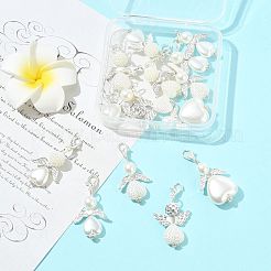 14個 7スタイル ABSプラスチック模造真珠&合金ペンダント装飾  ハート型の天使  合金製カニカン付き  銀  40~44mm  2個/スタイル&nbsp;HJEW-FS00042-01