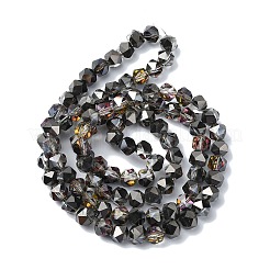 電気メッキガラスビーズ  半分メッキ  多面カット  ポリゴン  ブラック  6x6x5.5mm  穴：1.2mm  約96~100個/連  20.08''~20.47''（51~52センチメートル）&nbsp;EGLA-L018-B-AB01