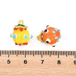 合金とランプワークのペンダント  サボテンチャーム  ゴールドカラー  ミックスカラー  15~15.5x13.5~14.5x11.5~12.5mm  穴：1.6mm&nbsp;FIND-G114-01G
