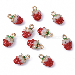 金メッキ合金エナメルチャーム10個  苺  レッド  12.5x8x6mm  穴：1.5mm  10個/セット&nbsp;ENAM-YW0005-93