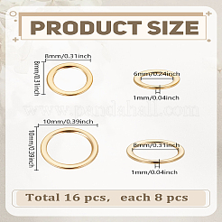 16個2スタイル304ステンレススチールリンクリング  24KGP本金メッキ  8~10x1mm  内径：6~8mm  8個/スタイル&nbsp;STAS-LP0005-50