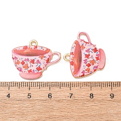 プリント合金ペンダント  ティーカップチャーム  ラックめっき  カドミウムフリー＆鉛フリー  ゴールドカラー  ショッキングピンク  21x25x2mm  穴：1.8mm&nbsp;AL-CBA7256-25G-04