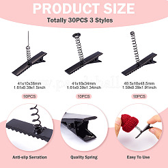 30 個 3 スタイル鉄ワニのヘアクリップパーツ  スプリング付き  ブラック  40.5~41x10x34~48.5mm  10個/スタイル&nbsp;PHAR-TA0001-10