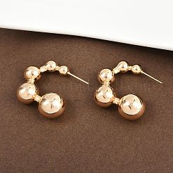 真鍮製スタンドピアス  C字型で丸い  18KGP本金メッキ  30.5x12.5mm&nbsp;EJEW-H168-10G