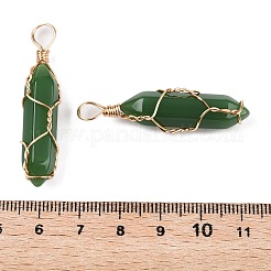 ランプワークペンダント  銅線で巻かれた弾丸の形  多面カット  ゴールドカラー  グリーン  43x10.5x11.5mm  穴：4~5x5.5mm&nbsp;GLAA-T023-07F