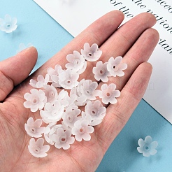 つや消しアクリルビーズキャップ  6花びら  花  ホワイト  14x6mm  穴：2mm  約1660個/500g&nbsp;MACR-S371-07A-701
