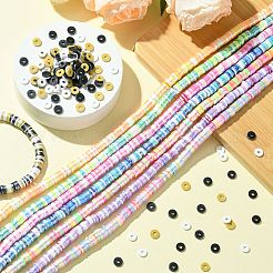 8連売り8色手作りポリマークレイビーズ  パールカラーの  ヒシビーズ  ディスク  ミックスカラー  6x1mm  穴：1.8mm  約345~355個/連  15.75~16.5インチ（40~42cm）  1本/色&nbsp;CLAY-CJ0001-93