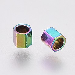 イオンプレーティング（IP）304ステンレススチールスペーサービーズ  六角  虹色  2x2x2mm  穴：1.4mm&nbsp;STAS-F241-09C-M