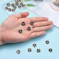 合金エナメルチャーム 12 星座  ハート  ブラック  ブラック  12x14mm  穴：2mm  12個/袋  2袋&nbsp;ENAM-CJ0001-63