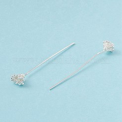 真鍮製フラワーヘッドピン  ヘアDIYアクセサリーのヴィンテージ装飾  銀  52~56mm  ピン: 21ゲージ(0.7mm)&nbsp;LS-KK-G413-04S