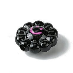 ドーパミンスタイルの不透明アクリルビーズ  笑顔の花  ブラック  23.5x24x11.5mm  穴：3.5mm&nbsp;SACR-Z002-01C