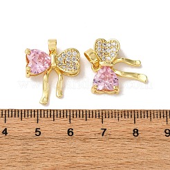真鍮製マイクロパヴェキュービックジルコニアペンダント  ちょう結びのチャーム  18KGP本金メッキ  パールピンク  18x17x6mm  穴：4x2.5mm&nbsp;KK-F911-30G-02