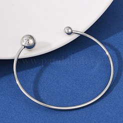 304ステンレススチールオープンカフブレスレット  女性のためのトルクバングル  丸いボール  ステンレス鋼色  3/8インチ（1cm）  内径：2-3/8インチ（5.95cm）&nbsp;BJEW-R019-01P-02