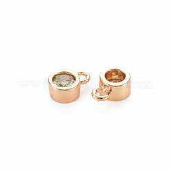 真鍮製チャーム  ラインストーン付き  ニッケルフリー  18KGP本金メッキ  フラットラウンド  クリソライト  8x5x3mm  穴：1.4mm&nbsp;KK-S364-160D