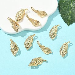 シーグレース真鍮ペンダント  フェザーチャーム  カドミウムフリー＆ニッケルフリー＆鉛フリー  18KGP本金メッキ  20x8x2mm  穴：2.5x1mm&nbsp;XGRQ3D001-506G
