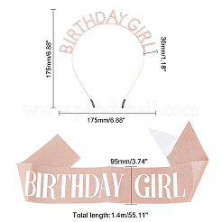バースデークラウンショルダーストラップセット  サッシュ付きヘアバンドヘッドピース  誕生日プレゼント  女の子の誕生日パーティー用品用  ライトサーモン  4.4~140x0.9~17.5x0.25~0.3cm  3個/セット&nbsp;AJEW-WH0162-93