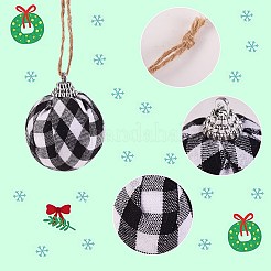 12pcs2色フォームと布ボールクリスマスツリーの装飾が施されたプラスチック  麻ロープ付き  チェック柄のラウンド  ミックスカラー  59x48mm  穴：2.5mm  麻縄：220x0.5mm  6個/カラー&nbsp;DIY-SZ0003-81