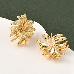 真鍮製クリアキュービックジルコニアフラワースタッドピアス  ニッケルフリー  18KGP本金メッキ  19.5x19.5mm&nbsp;EJEW-D337-08G