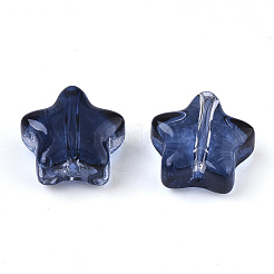 透明なスプレー塗装ガラスビーズ  スター  プルシアンブルー  8x8x4mm  穴：0.8~1mm&nbsp;X-GLAA-N035-01-E02
