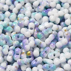 ツートンカラーのベーキングペイントガラスシードビーズ  丸い穴  ピーナッツ  ライラック  6~6.5x3~3.5x3~3.5mm  穴：1~1.2mm  約4500個/ポンド&nbsp;SEED-F005-01A-09