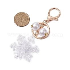 スノーフレークアクリルとABSプラスチックパールビーズペンダントキーチェーン  合金キーリング付き  ゴールドカラー  11.8cm&nbsp;KEYC-JKC00882