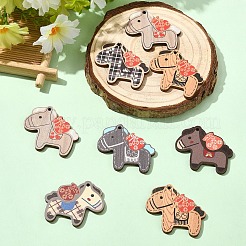 12色プリントの木製ペンダント6個  馬のチャーム  ミックスカラー  36.5x40x3mm  穴：2mm  2個/カラー&nbsp;WOOD-YW0002-04