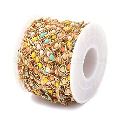304ステンレススチール＆エナメルリンクチェーン  長持ちメッキ  ハート  溶接されていない  スプールで  ゴールドカラー  6x9.5x1mm  約10.93ヤード（10m）/ロール&nbsp;CHS-D034-02G