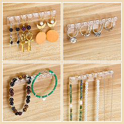 プラスチック製のネックレスとブレスレットの壁掛け収納フック4セット  ネックレスホルダー  透明  20x95x14mm  穴：1.6mm&nbsp;AJEW-PH0008-97